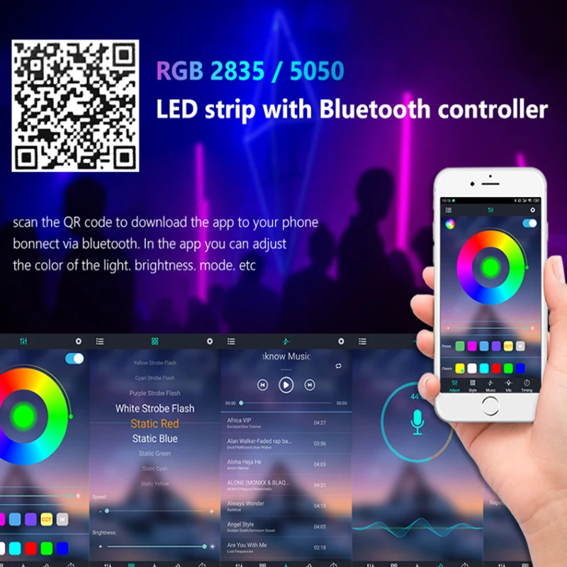 Мягкая Светодиодная лента RGB 5050 LED 5m; Водонепроницаемая; Внутреннее и наружное освещение; Wi-Fi пульт дистанционного