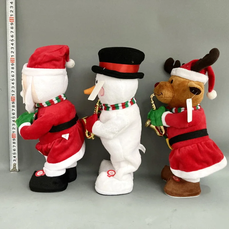 Christmas electric plush toy deer snowman Santa Claus  dance with saxophone music and lights stuffed toy pretty Christmas gifts