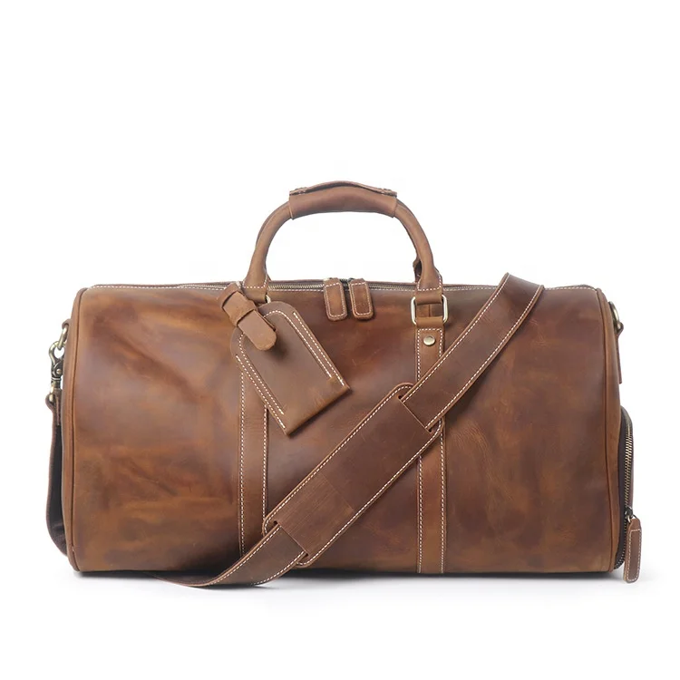 Large capacity Vintage custom genuine leather weekender duffel bag travel bags luggage with shoe compartment