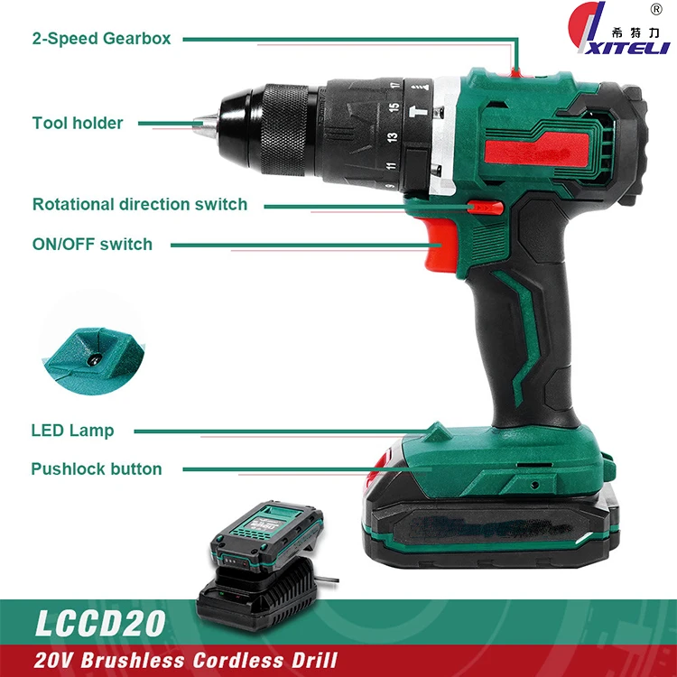 20V Cordless Drill Screwdriver Brushless Driver Impact Drill Screwdriver 2000mAh Shared battery Woodworking Power Tools