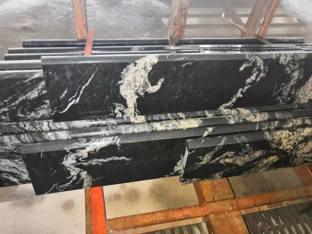 Polished Fantasy Nero Granite Black Granite with White Veins Stone Stairs Steps
