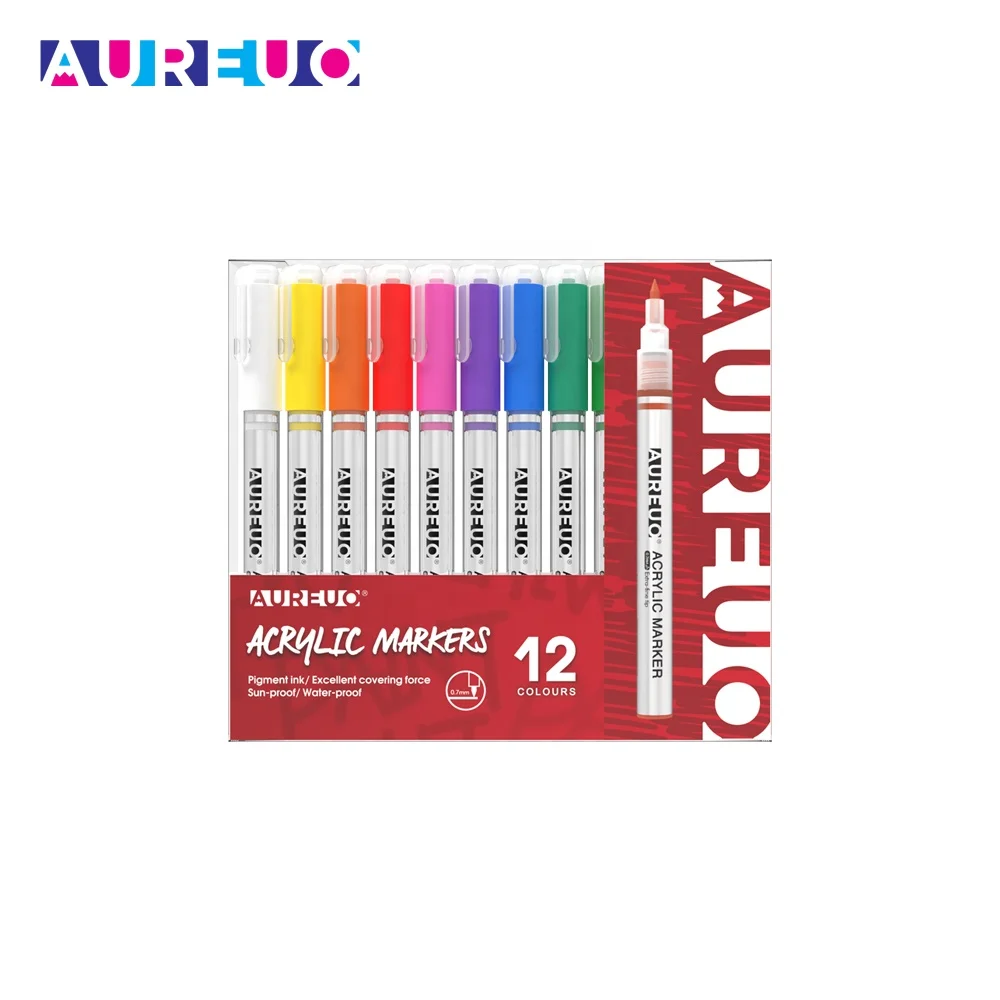 Phoenix 12 Colors 0.7mm Extra Fine Tip Safe Water Based Line Drawing Art Acrylic Paint Marker Set