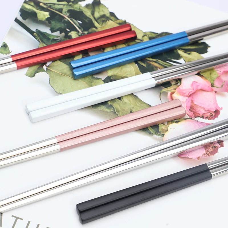 Korean 304 stainless steel chopsticks metal reusable titanium chopsticks with logo