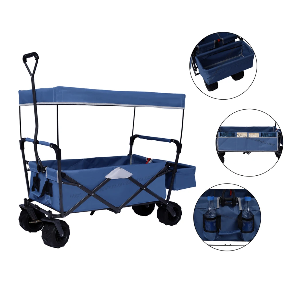 KINDE Folding Utility Wagon Cart With Drink Holders and All-Terrain Wheels For  FW3017
