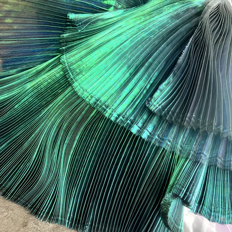 Mermaid Ruffle Pleated Lace ejido de TUL plisado tejido de vestido crinkle wrinkle tulle organza fabric for bridal wedding dress