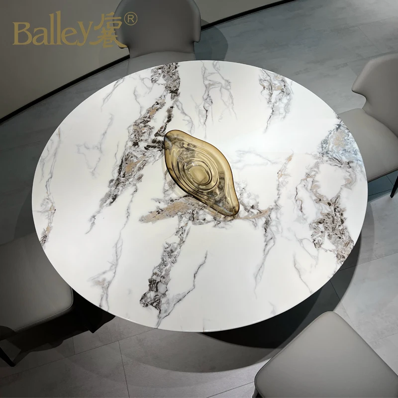 Italian Model Dining Table in Dining Room Furniture Modern Extension High Gloss Luxury Marble White Kitchen OEM