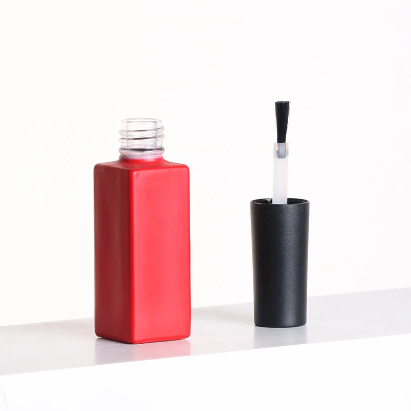 5ml Logo Printed Cosmetic Packaging Square Black Cap Red Body Brush Glass UV Gel Glue Nail Polish Bottle