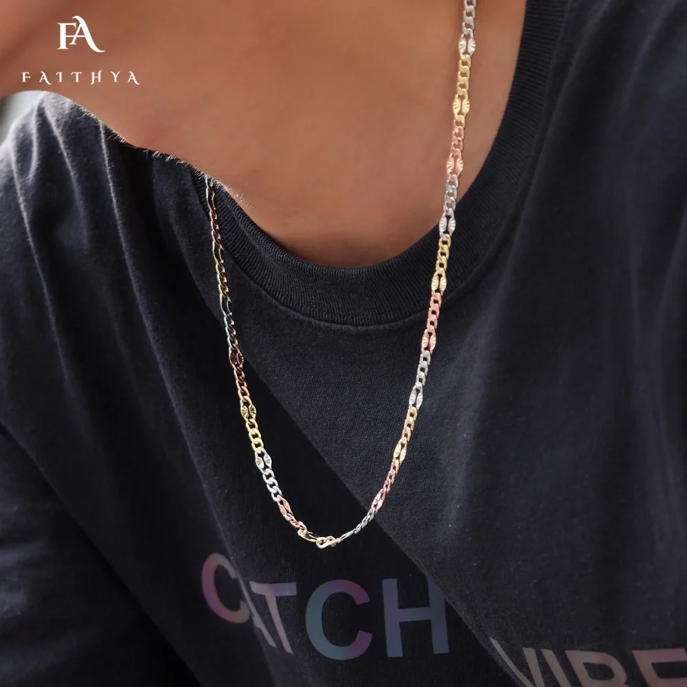 FC5003 новый тренд гальванизация чистого золота 18k Figaro Трехцветная цепочка новейшая технология для защиты цвета от выцветания