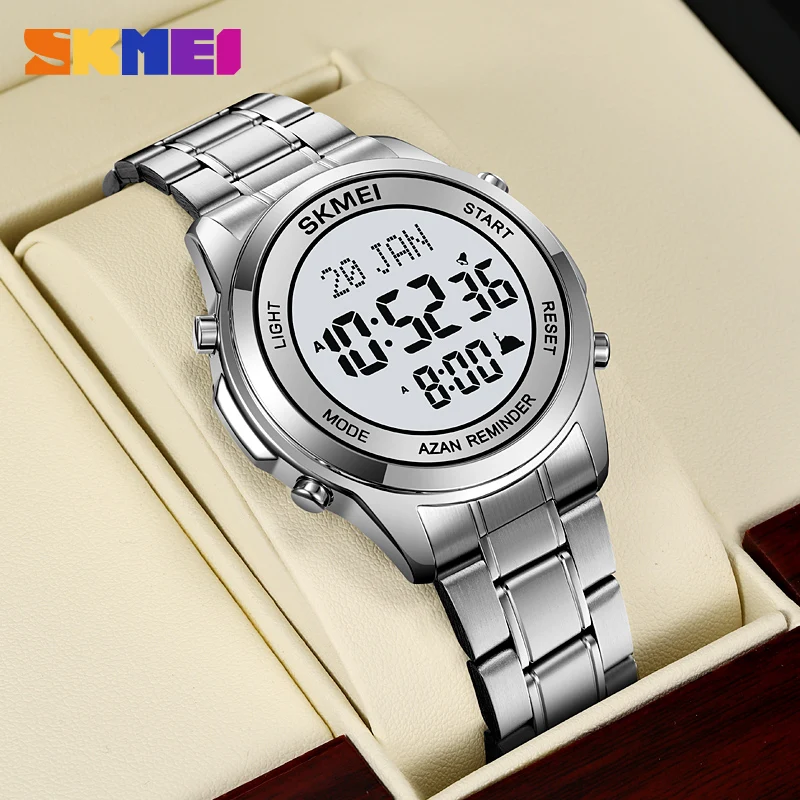 SKMEI 2097 digital watch Al Azan Digital Watches for Muslim Prayers muslim prayer watch Stainless Steel Islamic Qibla Direction