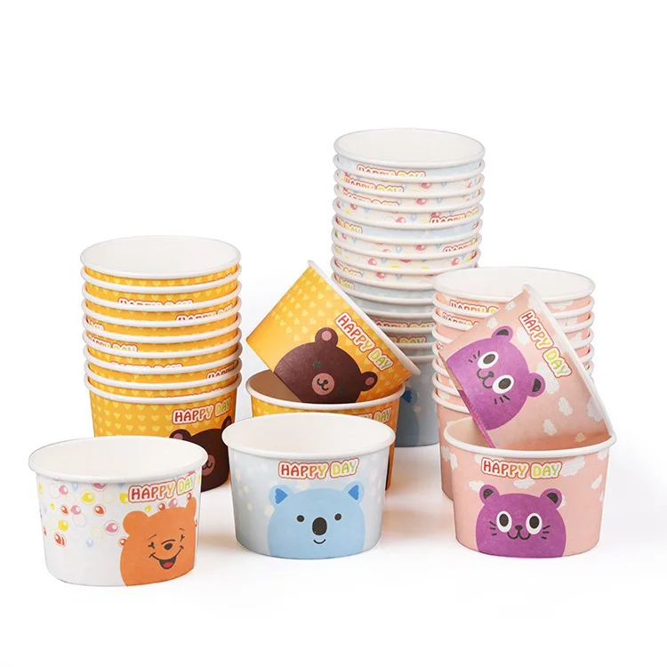 Biodegradable Disposable Branded Custom Printed Logo Small Size 3.5oz 4oz 5oz 6oz 8oz Paper Cups for Ice Cream and Yoghurt