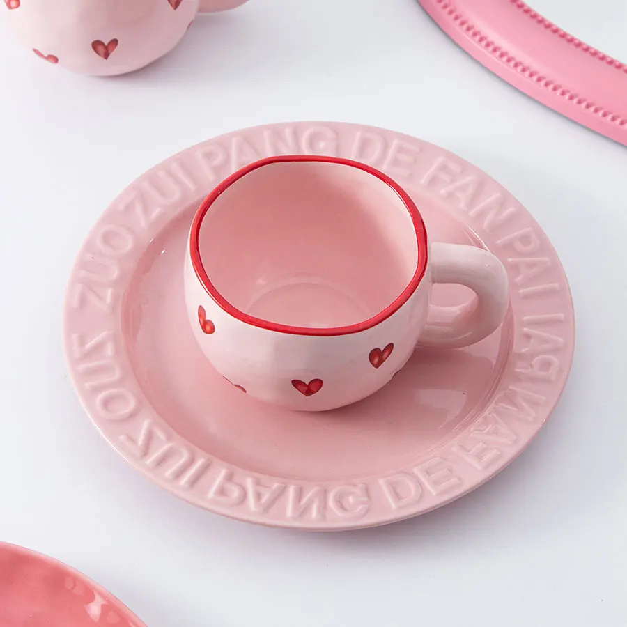 2024 couple lover gift porcelain coffee tea cup custom logo printed heart ceramic Valentines Day mug