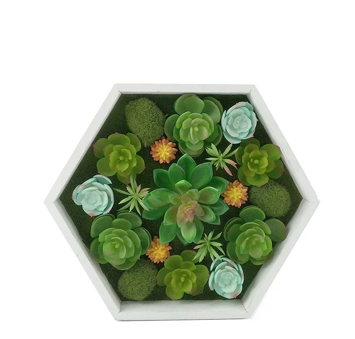 European-style rectangular wall-mounted 3d home decoration photo frame artificial Succulents plant greenery
