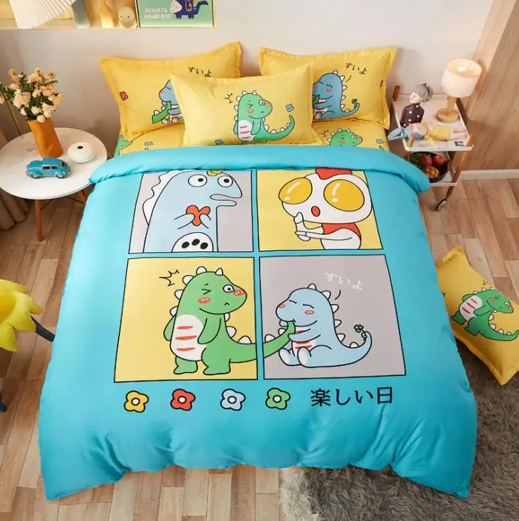 Cartoon light luxury students 1.8m bed full cotton wool in autumn and winter thickening four-piece set baby bedding set