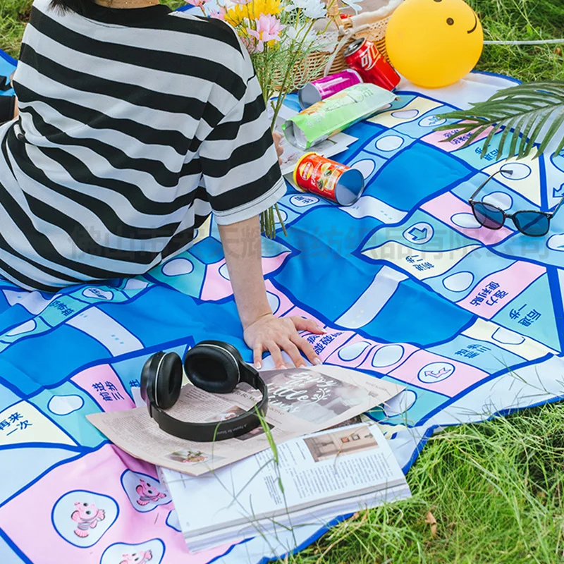 Wholesale Customized Flying Chess Folding Waterproof Blanket for Outdoor Camping Oxford Cloth Damp Proof Grass Mat