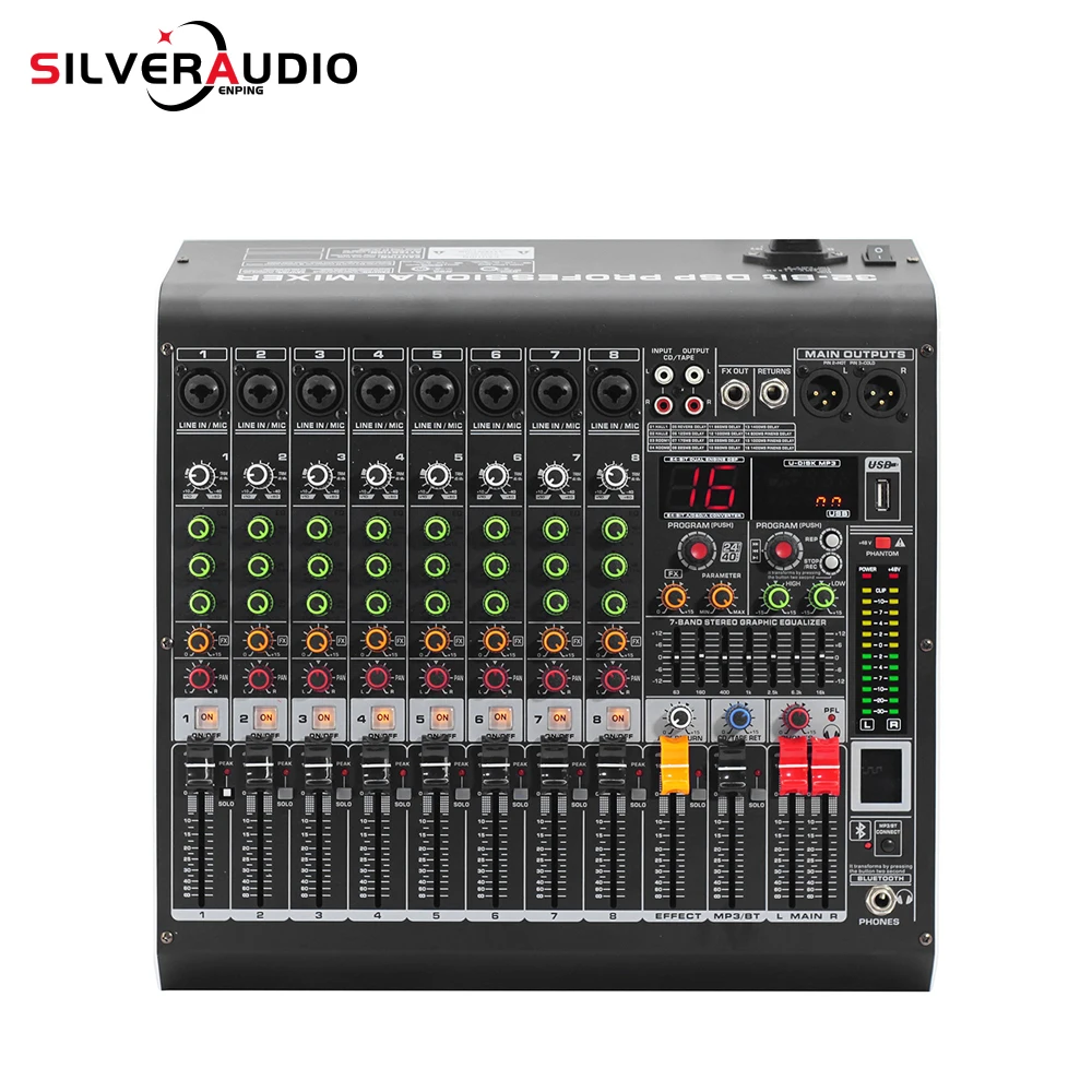 GAX-MC8 Digital Effects 8-Channel Mixing Console 24 Bit DSP Blueteeth Mixing Console Equipment DJ Mixing Console Equipment