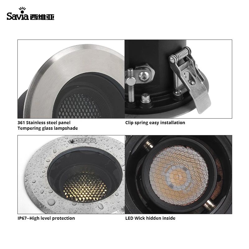 Savia Waterproof IP67 Round Outdoor Garden Corridor Balcony Hotel Shade Ceiling Recessed LED 7W Beam Adjustable Spot Downlight