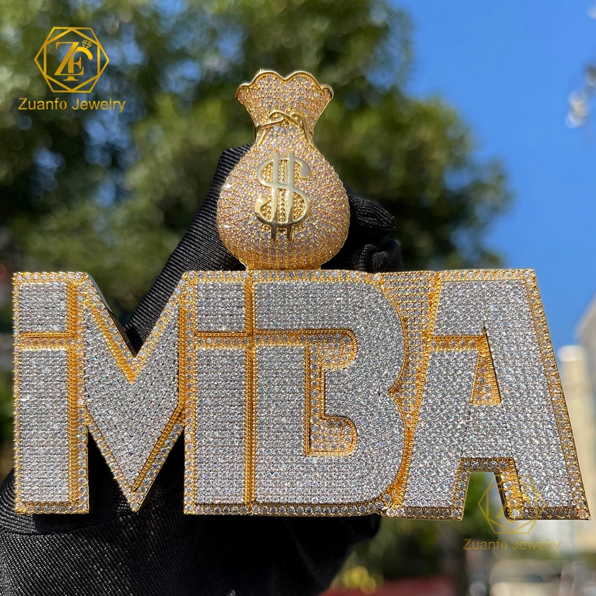 Hip Hop Jewelry Iced Out Letter Name Pendant Two Tones Pass Diamond Tester Baguette VVS Moissanite Luxury Custom Logo Pendant