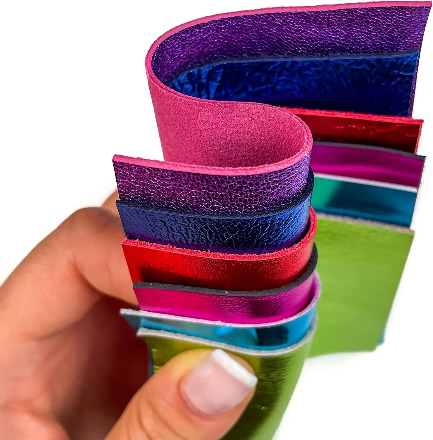 Leather Scraps Bright Metallic Leather: Pre-Cut Genuine Leather Sheets for Crafts 5x5In/ 12x12cm