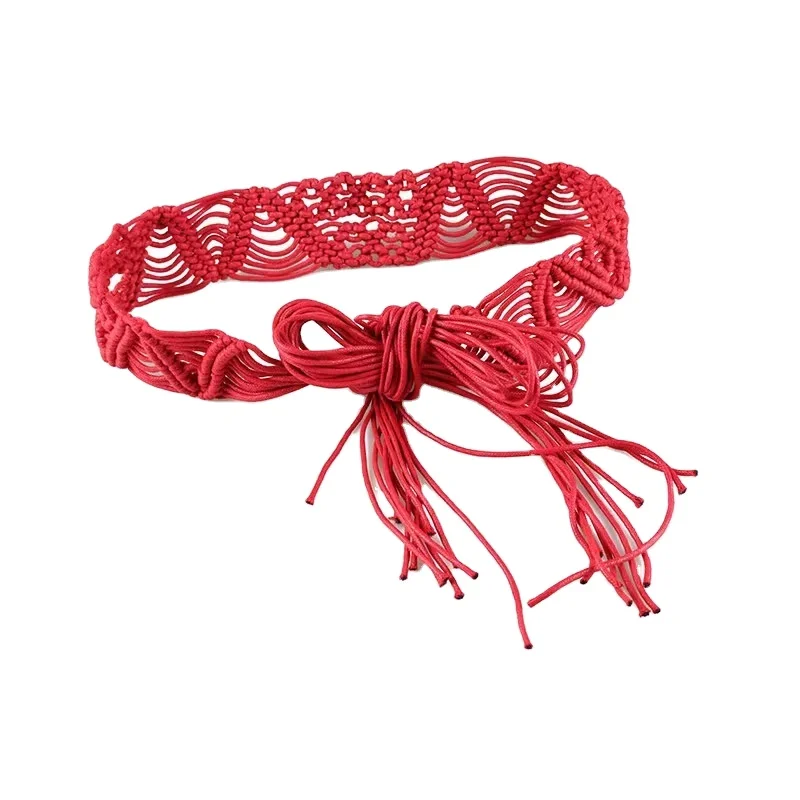 New Fashion Ethnic Woven Wide Belt for Women Long Knot Bohemian Versatile Decorative Belt Waist Rope