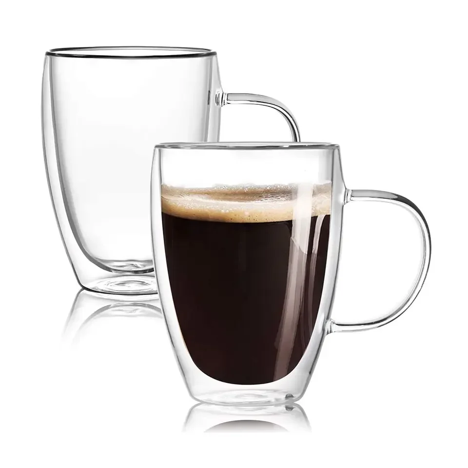 Wholesale Amazon Hot Sale Double Wall  Reusable Borosilicate Glass Mug Coffee Cup With handle
