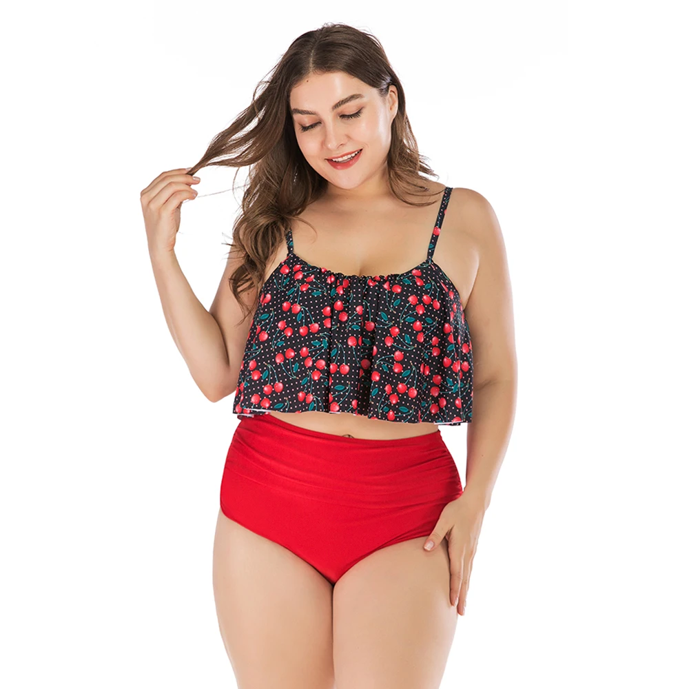 Summer Women Cute Cherry Watermelon Print Tankini Swimsuit Swimwear Plus Size Bikini