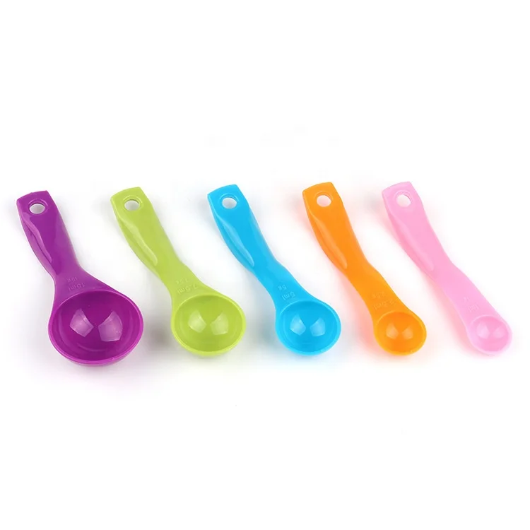 Kitchen Plastic 5 PCS Colorful Measuring Table Tea Spoons Set Dry and Liquid Ingredients Measuring Spoons