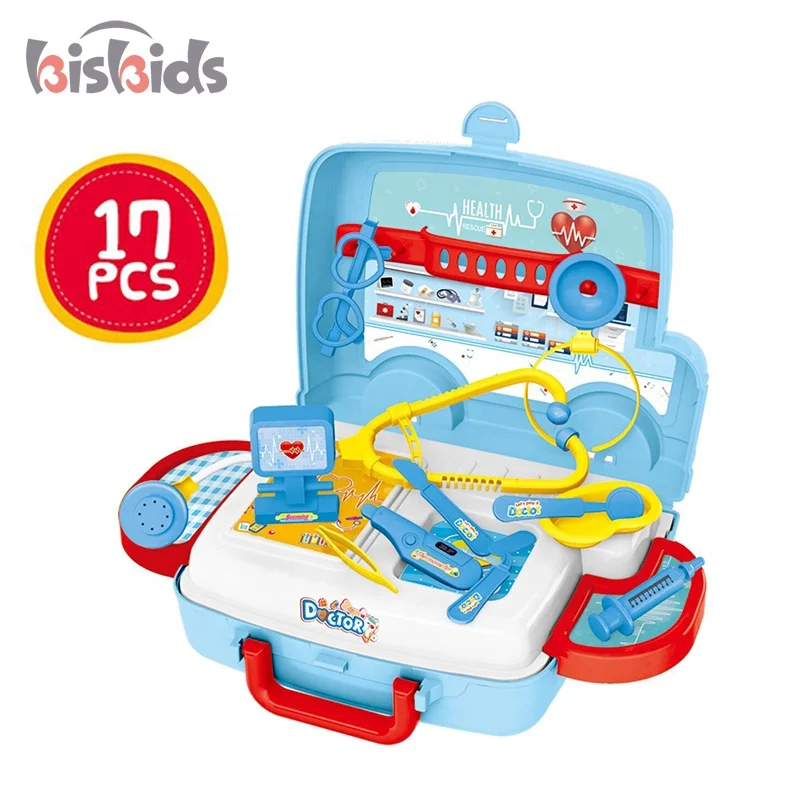 Health rescue tool set plastic kids doctor cart toy with 17