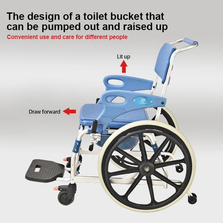 Multi-functional Enhanced Wheel Bath Chair Armrest Can Rotate the Disabled Indoor Mobile Shower Chair
