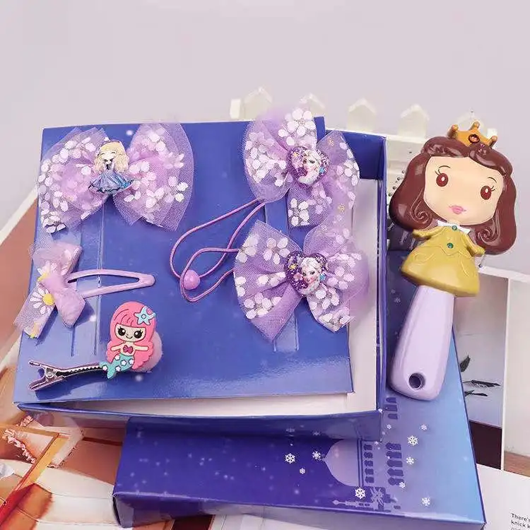 New Korean Girl Hairpin Princess Cartoon Pattern Baby Hair Accessories 24-piece Set Children Hair Clip Ring Gift Box