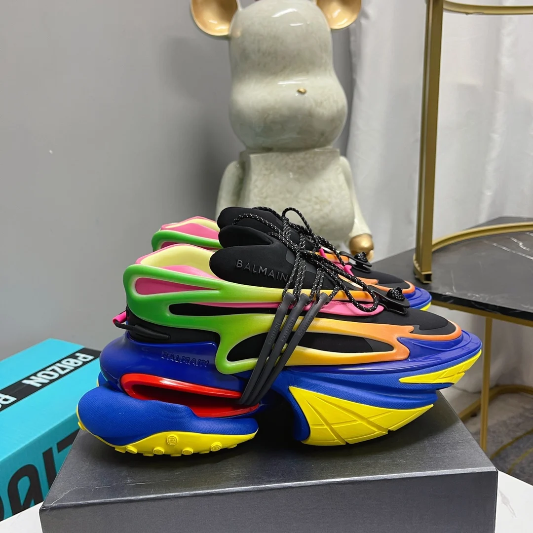 TX Correct Multicolor neoprene and calfskin leather Unicorn thick platform soles Black laces low-top sneakers