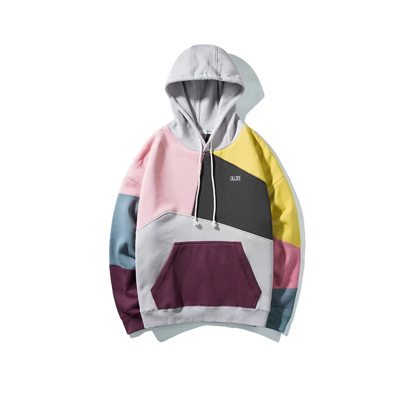 
Custom Hip Hop Streetwear Multi Color Block Hoodie For Men 