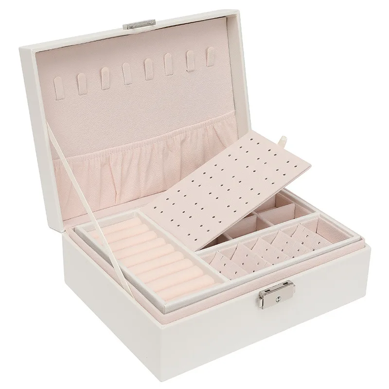 Wholesale Pink & White PU Leather Double Layer Lock Jewelry Box High Volume Metal Organizer Factory Storing Your Valuable Pieces