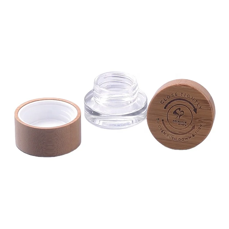 5g Small Clear Skincare cosmetic jar child resistant cap glass jars with bamboo wooden lids