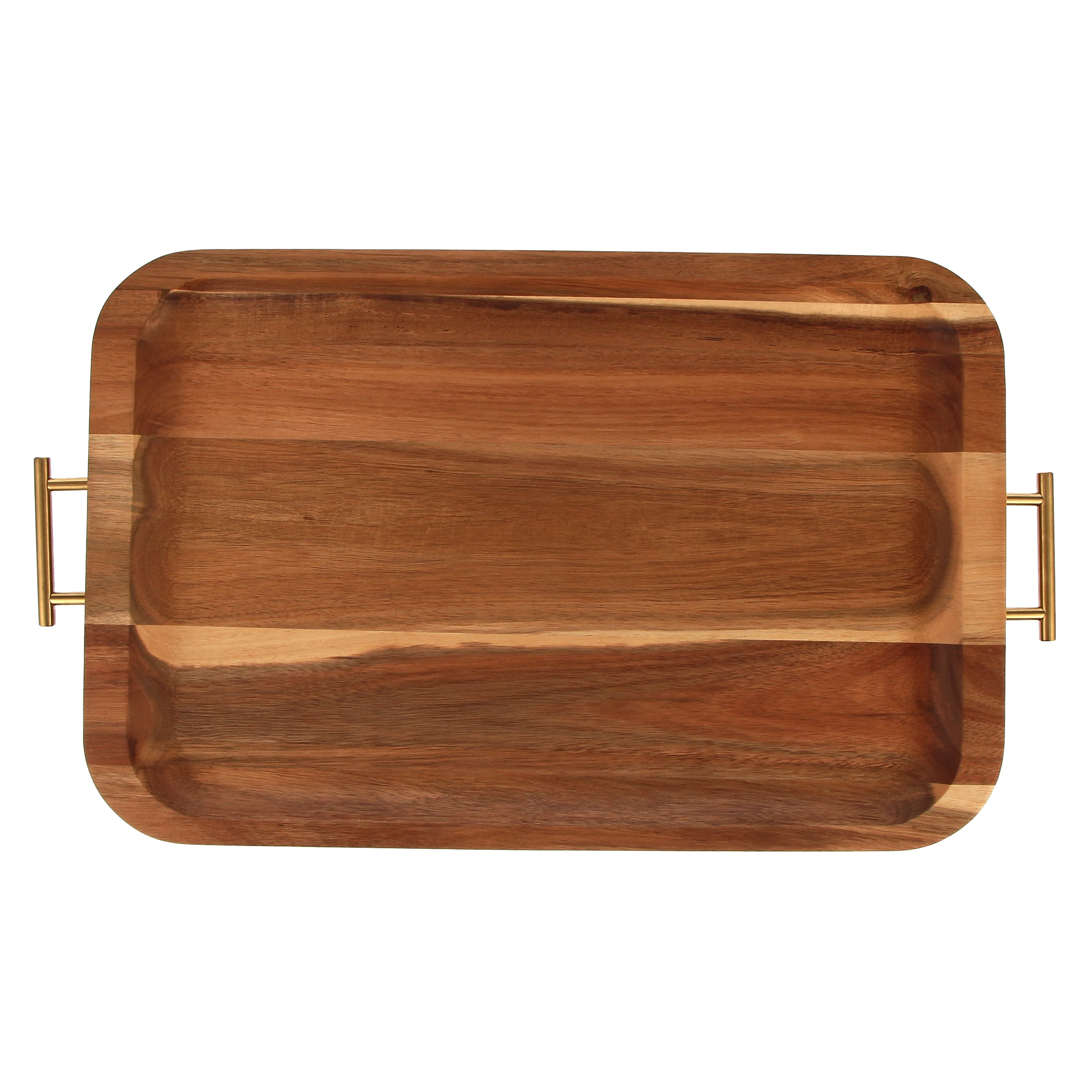 Acacia Wood Serving Tray with Handles Decorative Serving Trays Platter for Breakfast in Bed, Lunch, Dinner