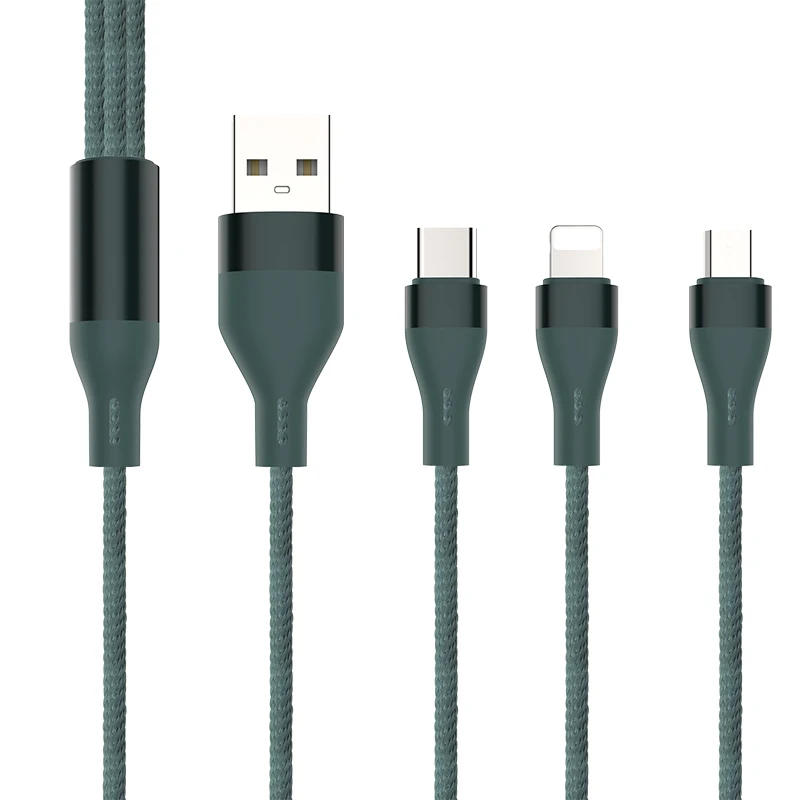 Pink SA 80 3 in 1 USB to micro + iPhone+ type C 2.4 A only Charging Cables with Cotton Braided Metal heads