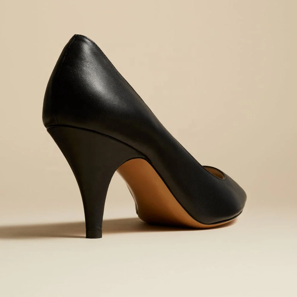 Formal Business Classy Ladies Low Work Mid Heel Office Genuine Leather Pumps High Kitten Heels Shoes Women Large Sizes