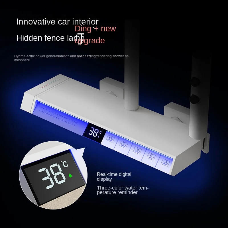 Piano Key Shower Set Gray Bathroom Digital Display Faucet Shower System Set Bathtub Hot and Cold 4 Functions Tap Shower Set