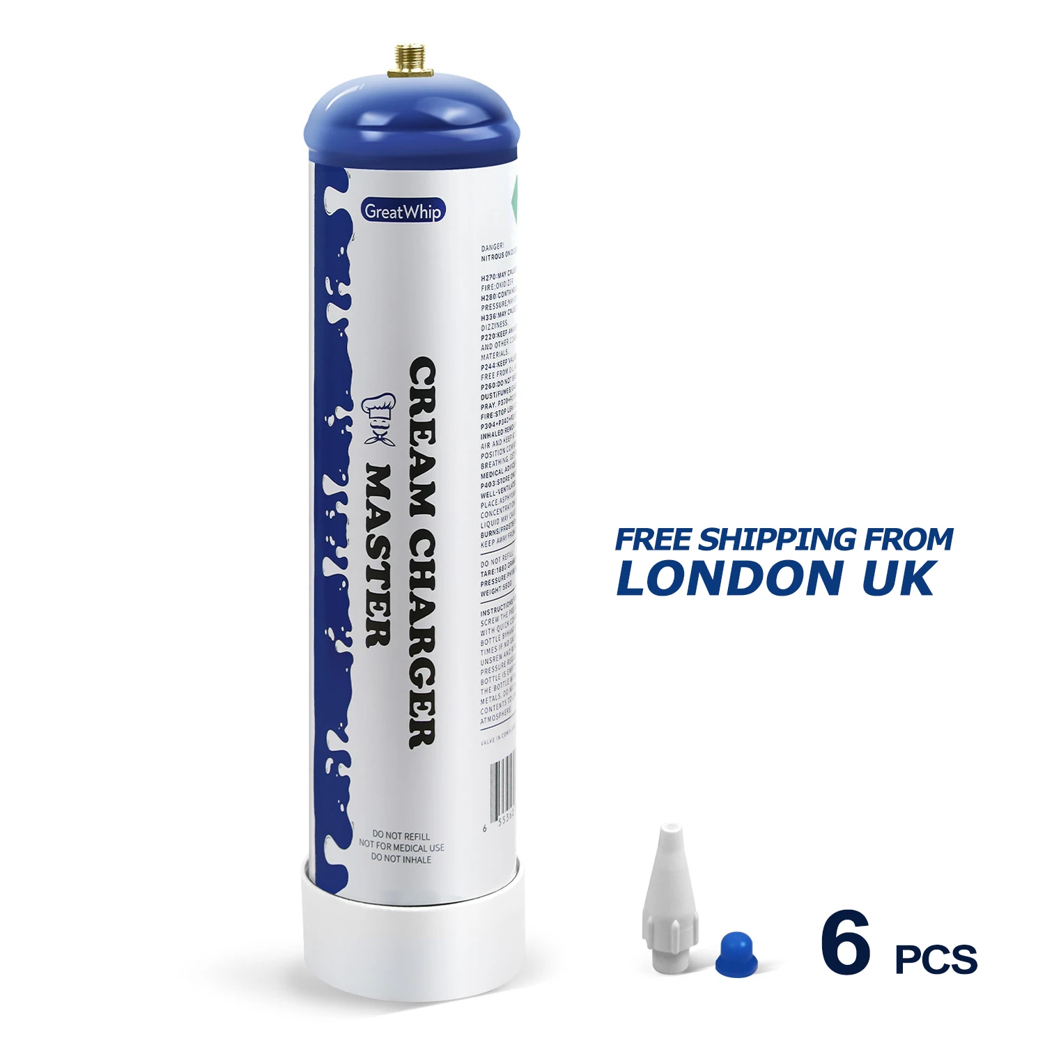 GreatWhip 580 г 0.95L 6 шт./кор. заряжающее устройство с оксидом азота Смеющийся газ взбитый крем зарядные устройства цилиндр Быстрая Бесплатная Доставка из Лондона Великобритания