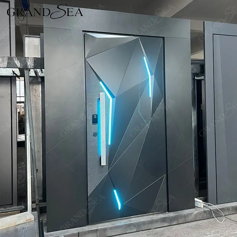 Cast Aluminium door with LED lights American senior entrance door superior A class lock system aluminium entrance door