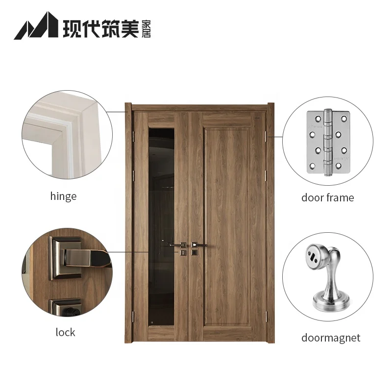 Best Selling House Pvc Interior Design Inside Home High Quality Double Entry Wood Heavy Glass Foreign Mdf Door