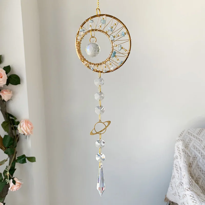 Tree of Life Suncatcher Hand-woven Crystal Wind Chimes Heart Pendant Gemstone Prism Sun Catcher Window Hanging