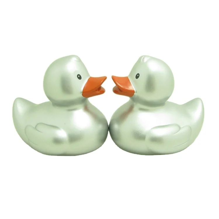 silver rubber bath duck Vinyl bath toy duck in golden silver metallic color