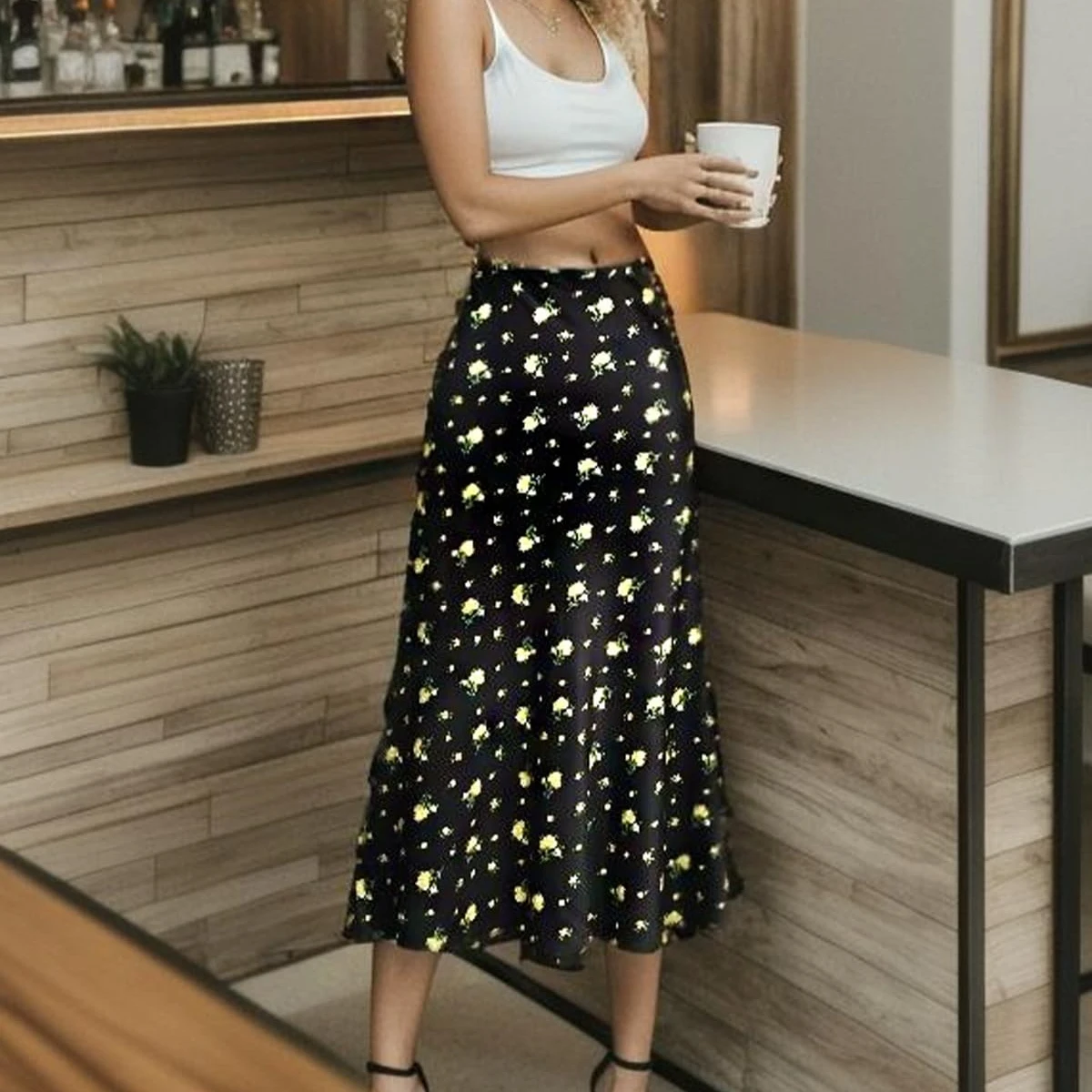 Manufacturers Boutique Silk Elastic Waistband Long Women Black Pencil Silk Satin Wholesale Girls Long Skirts For Women