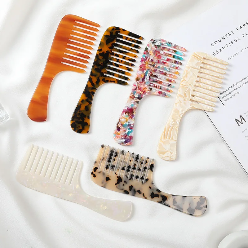 Hot Selling Popular Acetate Hair Comb Leopard Pattern Anti-static Hair Comb Wide Tooth Marble Pattern Hair Comb