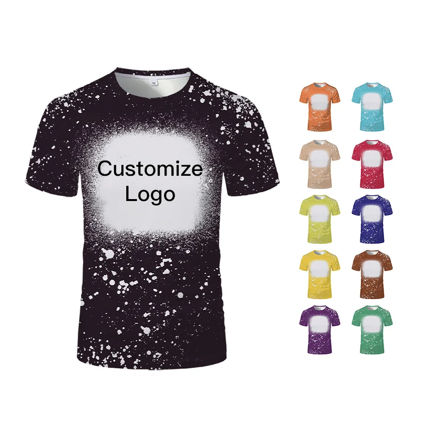 USA size Best selling  Custom Polyester Sublimation 3D Printed  Faux Bleached T-shirts For Sublimation Printing