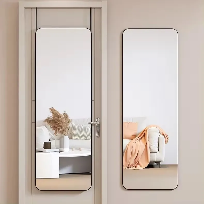 Factory Directly Supply Full Size Long Full Body Door Hanging Mirror Home Decor Metal Frame Minimalist  No Punching Mirror