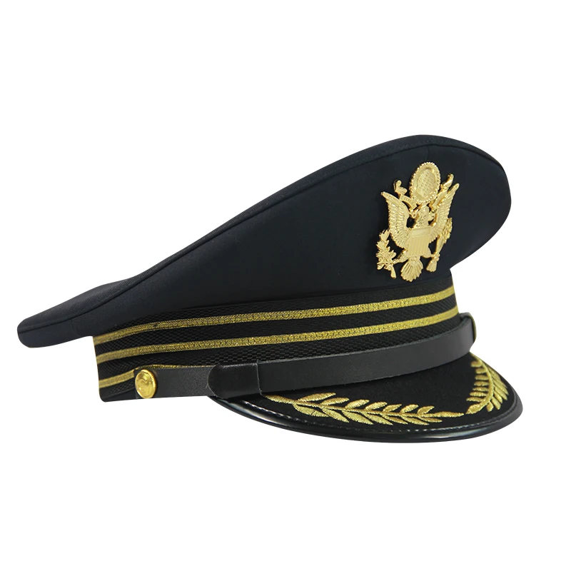 Custom police pilot uniform hat police peaked military officer hat Embroidery Cap Gold Silver Bullion Wire Military