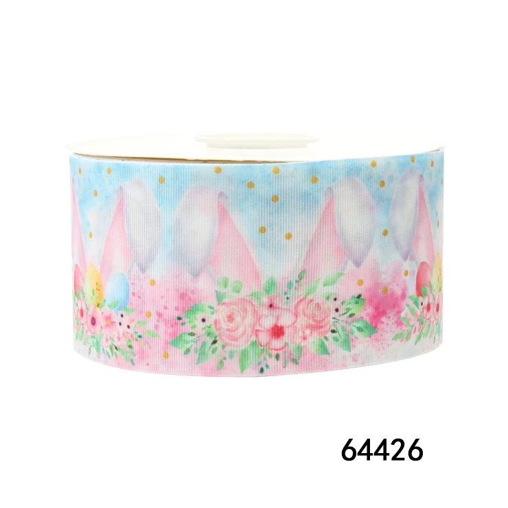 Custom 75mm Easter Ribbon Colorful Cartoon Pattern Plaid Print for Wreaths and Gift Decoration on Easter Day