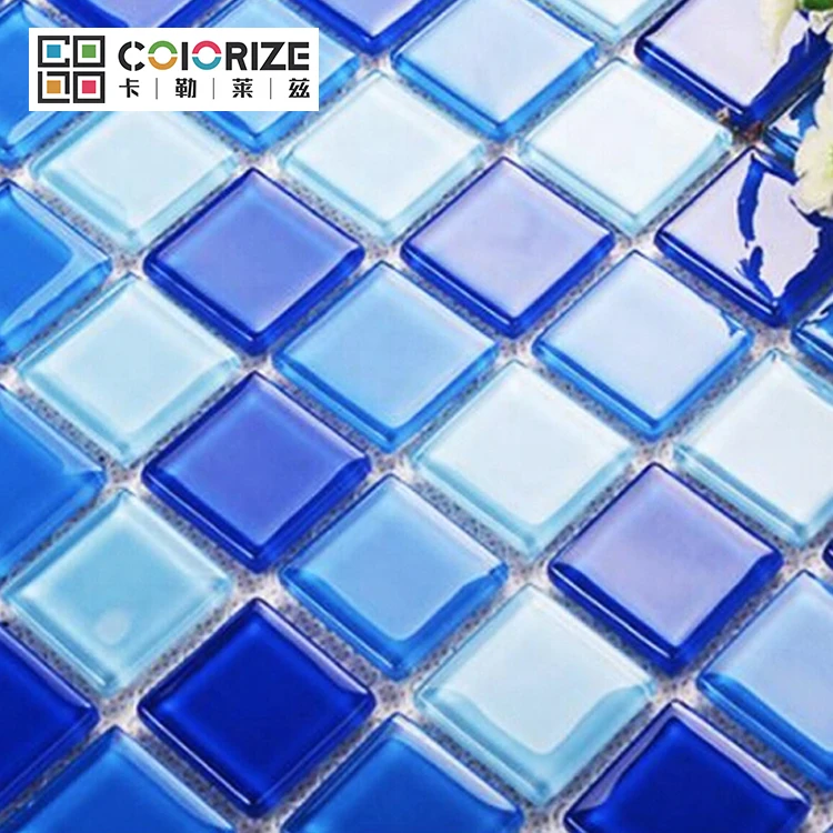 Colorize square mosaic swimming pool tiles Mix Blue swimming pool pattern mosaic glass material glossy crystal mosaic supplier