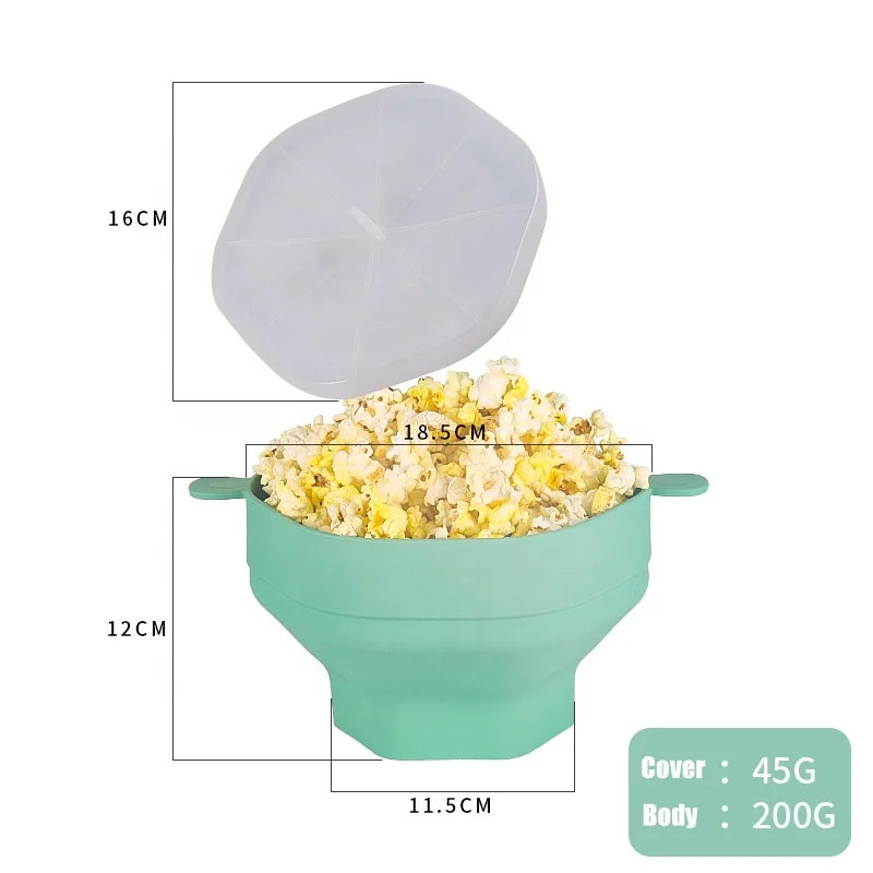 BPA Free Silicone Popcorn Maker Microwave Bowl Silicone Microwavable Hot Air Popcorn Maker Collapsible Popcorn Bucket